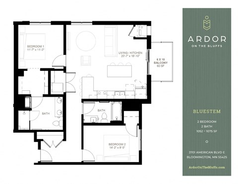 2 bed 2 bath B at Ardor on the Bluffs South Loop Residences Apartments, Bloomington, Minnesota