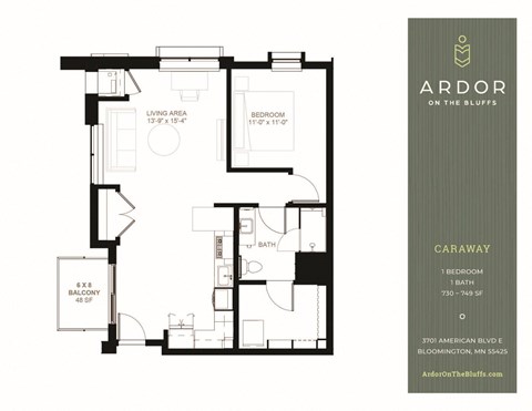 1 bed 1 bath V at Ardor on the Bluffs South Loop Residences Apartments, Bloomington, MN, 55425