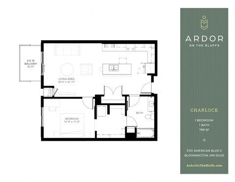 1 bed 1 bath B at Ardor on the Bluffs South Loop Residences Apartments, Bloomington