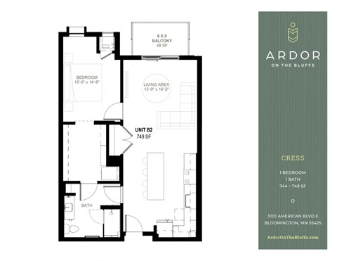 1 bed 1 bath R at Ardor on the Bluffs South Loop Residences Apartments, Bloomington