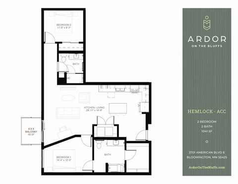 A black and white image of a floor plan for a home with two bedrooms and two bathrooms.