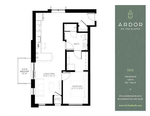 1 bed 1 bath  at Ardor on the Bluffs South Loop Residences Apartments, Bloomington, 55425