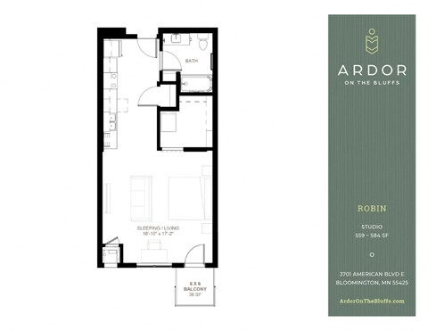 Studio 1 bathroom G at Ardor on the Bluffs South Loop Residences Apartments, Bloomington, Minnesota