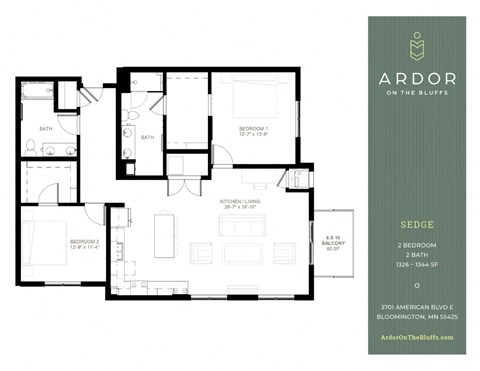 2 bed 2 bath A at Ardor on the Bluffs South Loop Residences Apartments, Bloomington, 55425