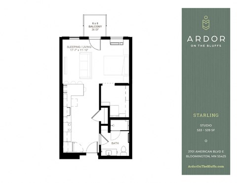 Studio 1 bathroom F at Ardor on the Bluffs South Loop Residences Apartments, Bloomington, 55425