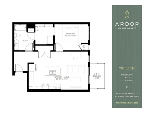 1 bed 1 bath I at Ardor on the Bluffs South Loop Residences Apartments, Bloomington, 55425