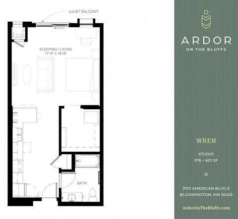 Studio 1 bathroom K at Ardor on the Bluffs South Loop Residences Apartments, Minnesota