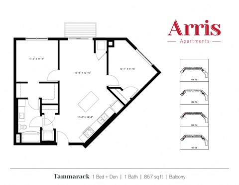 One bedroom plus den, Tammarack floorplan at Arris Apartments in Lakeville, MN