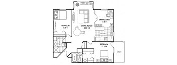 a floor plan of a house with bedrooms and a living room