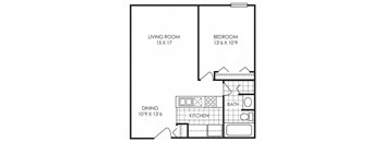 floor plan photo of the oakwood one bedroom at audenn apartments in bloomington, mn