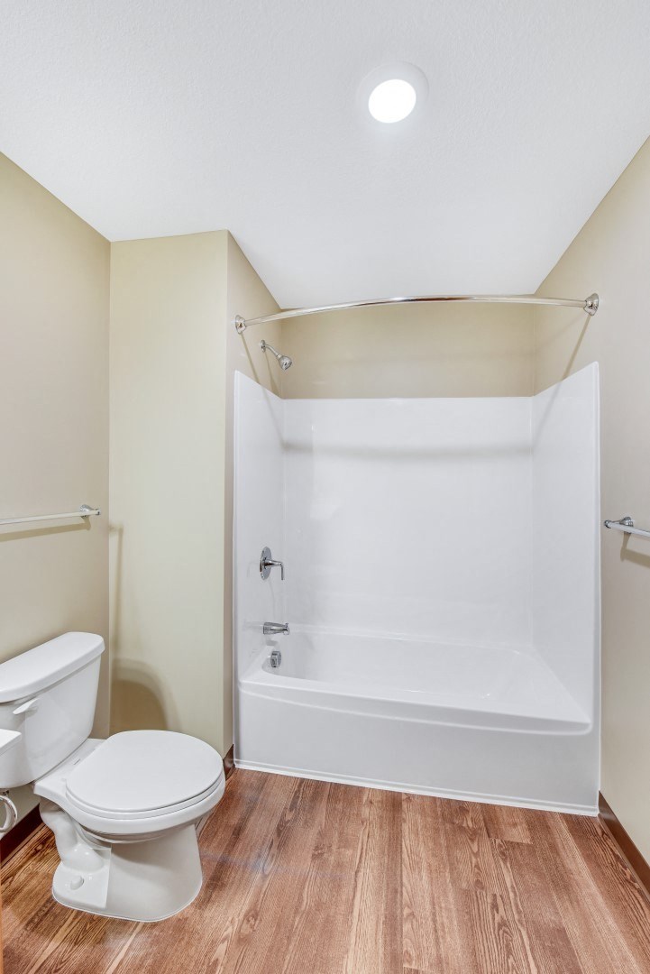 a bathroom with a toilet and a bath tub