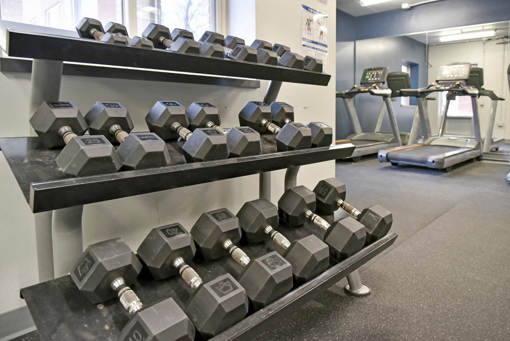 free weights in fitness at Bierman Place, Minneapolis, Minnesota