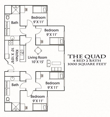 Quad Floorplan Bierman Place Apartments in Minneapolis, MN_Quad