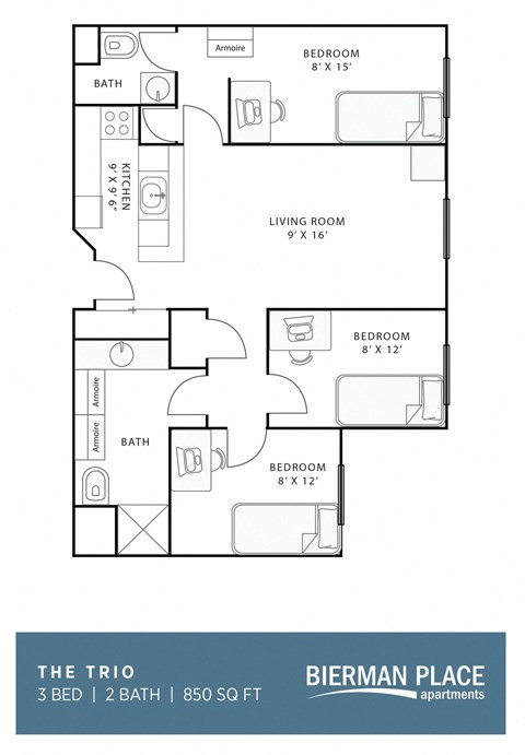 The Trio Floor Plan at Bierman Place, Minneapolis, MN