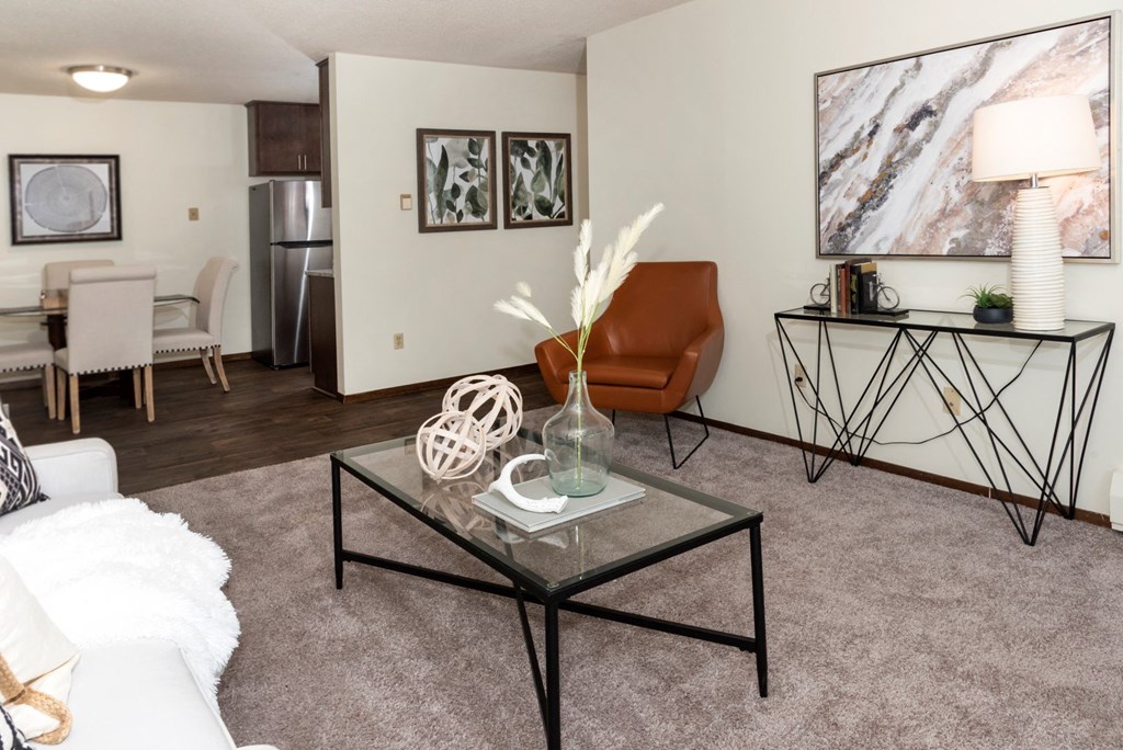 a living room with a couch and a coffee table