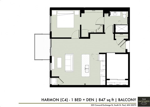 a floor plan of a bedroom apartment at The Yards and Backyards, MN 55075