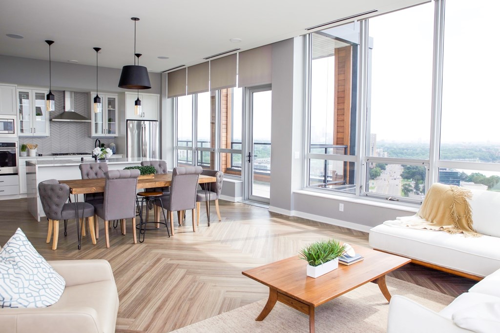 Living Room With Expansive Window at Calhoun Towers, Minneapolis, MN