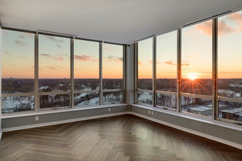 Penthouse view sunset at Calhoun Towers, Minnesota