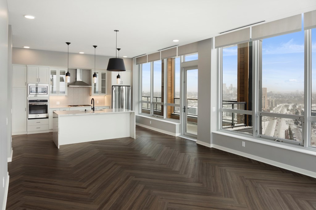Modern Kitchen With White Cabinet at Calhoun Towers, Minneapolis
