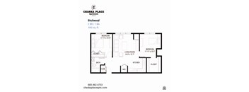 A floor plan for a 2 BR / 1 BA apartment at Chaska Place Apartments.