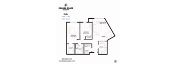 A floor plan for a 2 bedroom, 1 bathroom apartment at Chaska Place Apartments.
