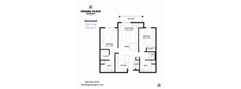 A floor plan for a 2 bedroom, 2 bathroom apartment at Chaska Place Apartments.