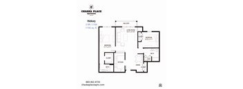 A floor plan for a 2 bedroom, 2 bathroom apartment at Chaska Place Apartments.