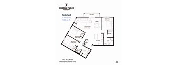 A floor plan for a 3 bedroom, 2 bathroom apartment at Chaska Place Apartments.