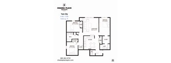 A floor plan for a 3 bedroom, 2 bathroom apartment at Chaska Place Apartments.
