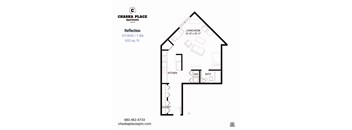 A floor plan for a studio apartment with a living room, kitchen, and bathroom.