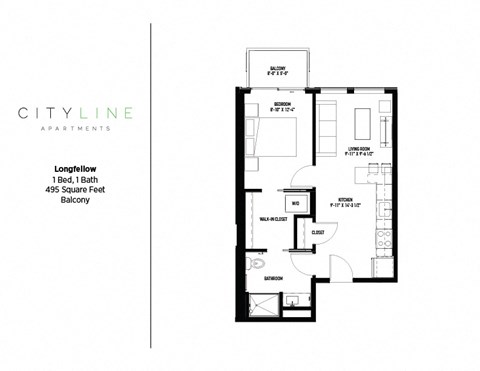1 bedroom 1 bathroom Longfellow Floor Plan at CityLine Apartments, Minneapolis, 55406