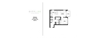 1 bedroom 1 bathroom Matthews Floor Plan at CityLine Apartments, Minneapolis, Minnesota
