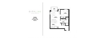 1 bedroom 1 bathroom Snelling Floor Plan at CityLine Apartments, Minneapolis, 55406