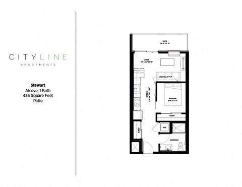 Studio 1 bathroom floor plan Stewart Floor Plan at CityLine Apartments, Minneapolis, Minnesota