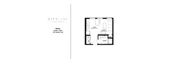 Studio 1 bathroom floor plan B at CityLine Apartments, Minneapolis, Minnesota