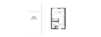 Studio 1 bathroom floor plan Aat CityLine Apartments, Minneapolis, 55406