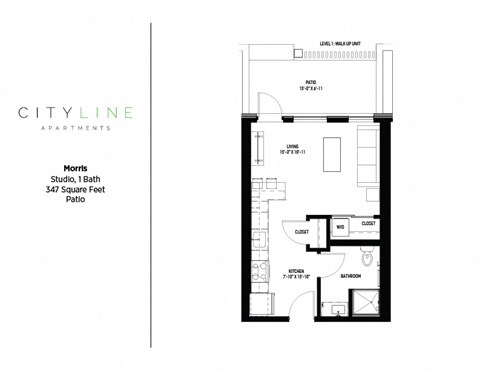 Studio 1 bathroom floor plan C at CityLine Apartments, Minneapolis