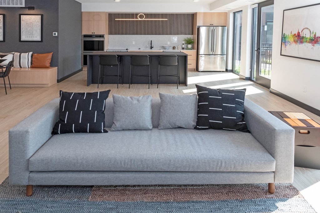 Living Area With Kitchen View at CityLine Apartments, Minneapolis, 55406