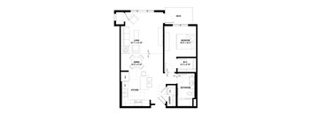 Unit A3, 797 square foot one bedroom floorplan at Compass Pointe Apartments in New Hope, MN.