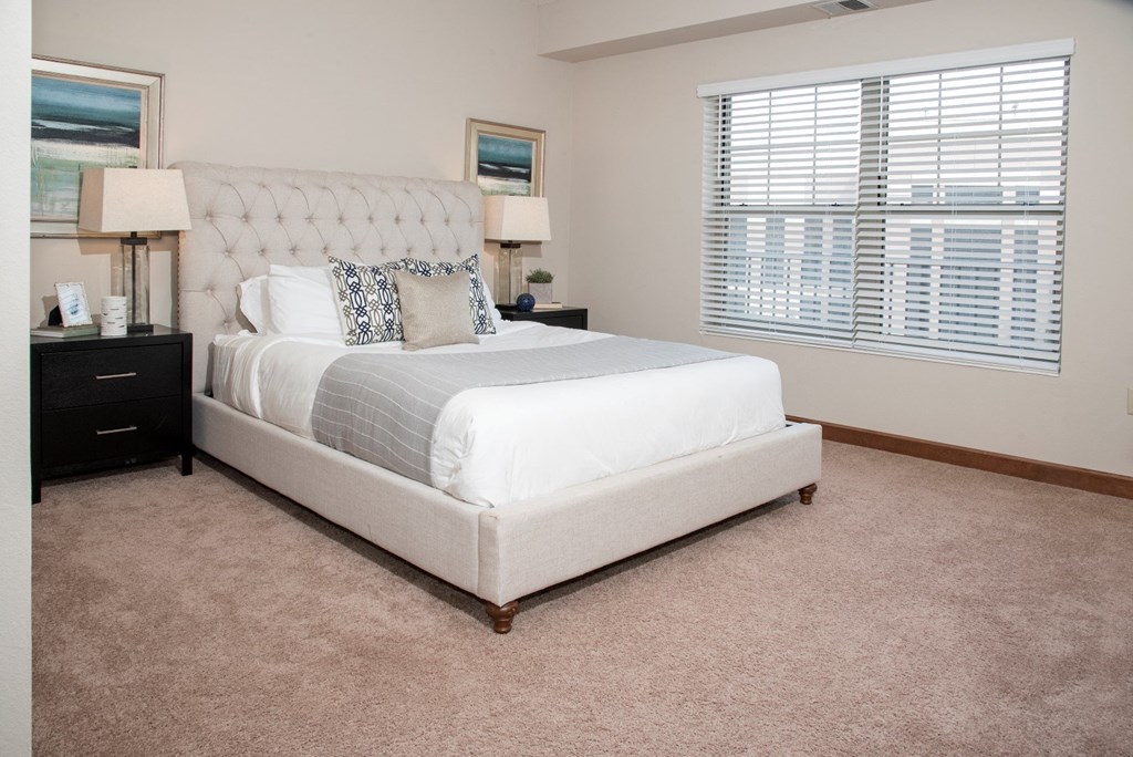 spacious bedroom with large window