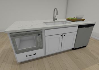 a rendering of a kitchen with a sink and microwave
