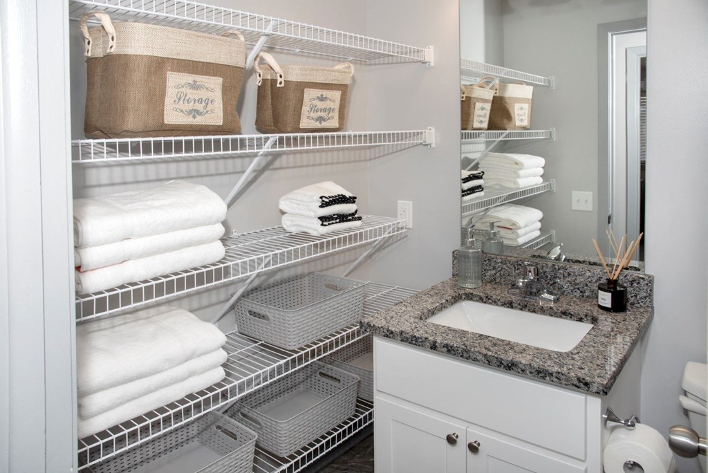 Bathroom vanity with exterior storage