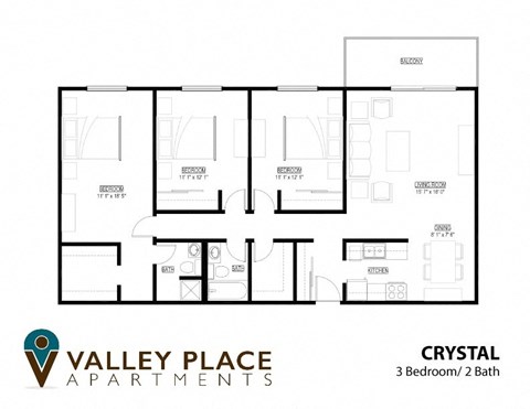 a floor plan of a 3 bedroom apartment