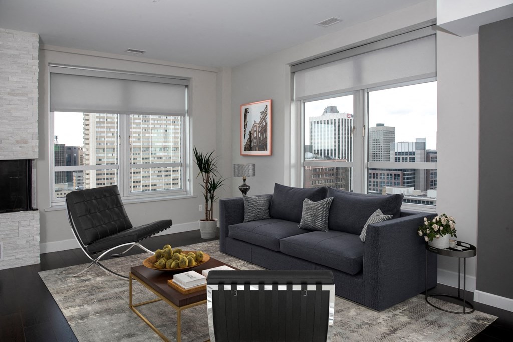 Custom House penthouse staged living area, St Paul, Minnesota