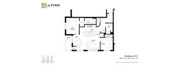 A floor plan for a property named Woodlawn (D1) with two bedrooms and two bathrooms.