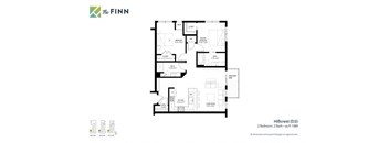 A black and white image of a floor plan for a property by The Finn.