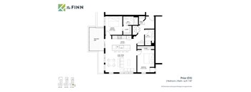A floor plan for a home with two bedrooms and two bathrooms is shown.