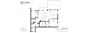 A floor plan for a property by The Finn shows a 2 bedroom penthouse with a bath and a kitchen.