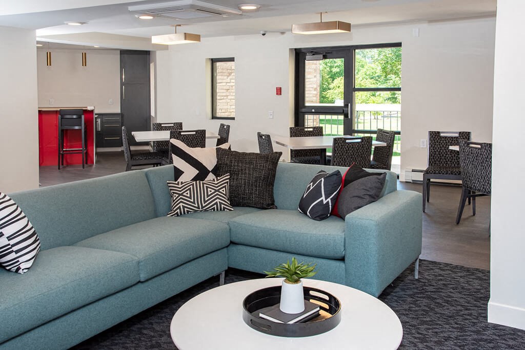 community room seating and walk out patio