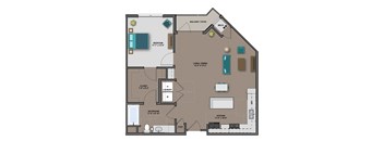 A floor plan of a house with a living room, dining room, kitchen, and bathrooms.